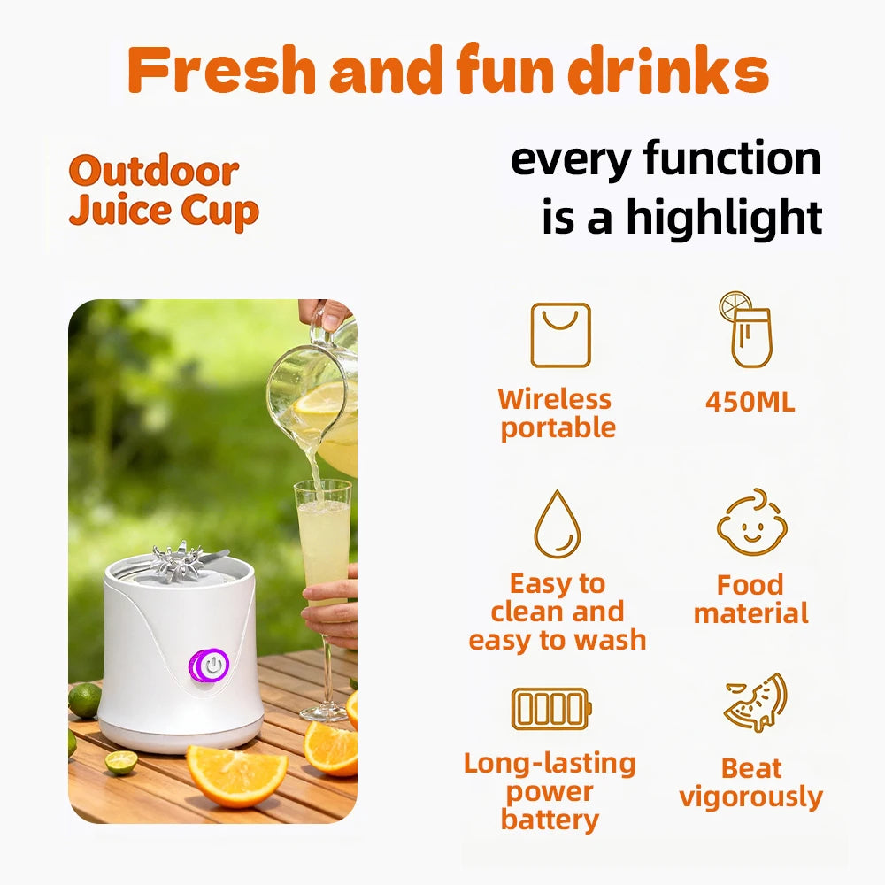 Portable Blender – USB Rechargeable Mini Juicer 450ml