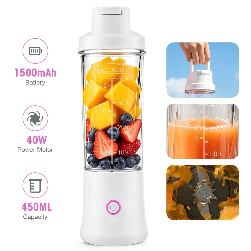 Portable Blender – USB Rechargeable Mini Juicer 450ml
