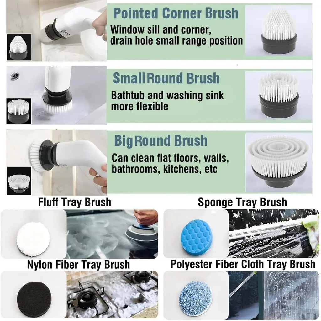 Electric Cleaning Brush 9-in-1 – Spin Scrubber for Bathroom & Kitchen