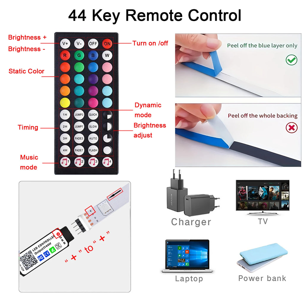 RGB LED Strip Lights – Music Sync, Remote Control, USB Powered