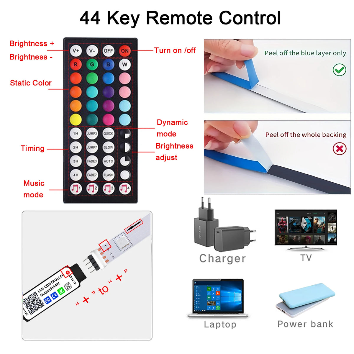 RGB LED Strip Lights – Music Sync, Remote Control, USB Powered