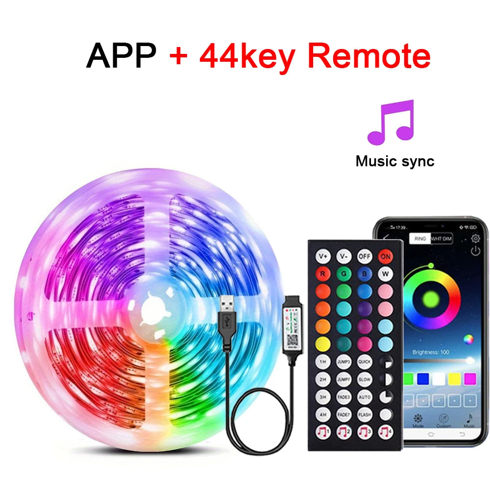 RGB LED Strip Lights – Music Sync, Remote Control, USB Powered